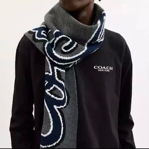 New! Coach Men's Scarf in Gray and Navy